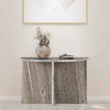 Patrice 24" Art Deco Minimalist Natural Marble Handmade Demilune Side Table - JONATHAN Y